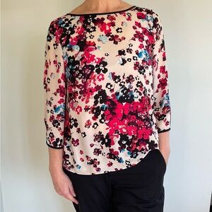 Adrianna Papell Multicolor Floral Blouse with 3/4 Sleeves - Size Large